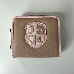 Juicy Couture Embroidered Shield Zip Wallet in Taupe and Blush Pink.